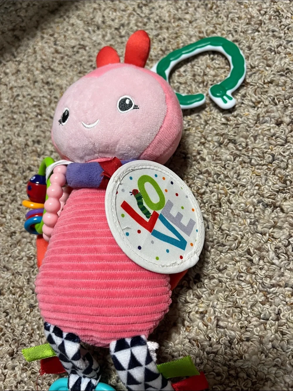 Eric Carle Pink Ladybug Sensory Plush Toy with Teether Rings